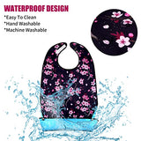 TaoTazon Adult Bibs,3 Packs Cherry Blossom Adult Bibs for Women Eating Washable with Crumb Catcher