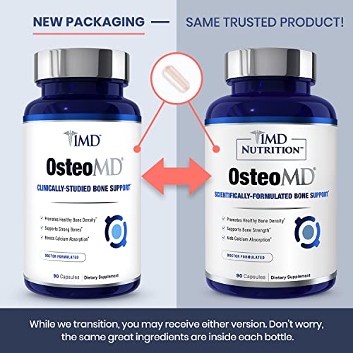 1MD Nutrition OsteoMD for Comprehensive Bone Support | with Calcium Hydroxyapatite, Vitamin D3 & K2 | 180 Capsules (2-Pack)