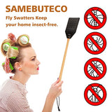 SAMEBUTECO Heavy Duty Leather Fly Swatter Black with Bench Wood Handle 19.7" Length, Fly Catcher and Insects Catcher with Ease