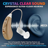 Digital Hearing Amplifier Set - (2 Pairs) 4 Rechargeable Noise Cancelling Hearing Amplifiers with One Touch Volume Control, No Programming Required, Near-Invisible Behind The Ear, USB Dock by MEDca