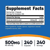 Nutricost Niacin (Vitamin B3) 500mg, 240 Capsules - with Flushing, Non-GMO, Gluten Free