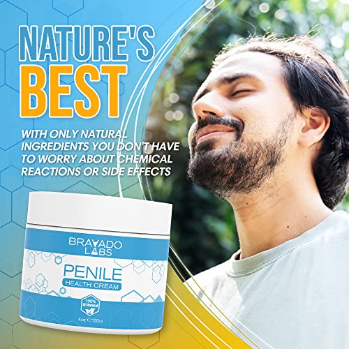 Bravado Labs Premium Penile Health Cream - 100% Natural Moisturizer to Increase Sensitivity for Men - Anti-Chafing Relief, Redness, Dryness and Irritation Moisturizing Lotion Creme (4oz)