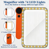 NZQXJXZ 8.1''x5.3' Large 6X Magnifying Glass for Reading Full Book Page Magnifying Glass with 74 LEDs Light(3 Modes) Folding Handheld Lighted Magnifier Gift for Seniors Low Eyesight Reading