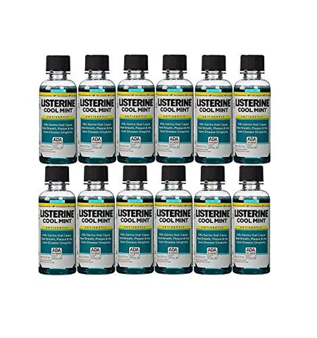 Listerine Cool Mint Antiseptic Mouthwash for Bad Breath, Travel Size 3.2 oz - Pack of 12