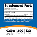 Nutricost Magnesium+ Extra Strength 420mg, 240 Capsules - 120 Servings. Magnesium Oxide and Glycinate - Non-GMO, Gluten Free, Vegan Friendly