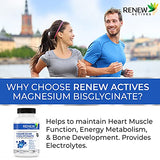 Renew Actives Magnesium Glycinate Supplement: 200 mg Magnesium Bisglycinate - Natural Elemental Support for Heart Muscle Function, Energy Metabolism & Tissue Formation. - 120 Capsules