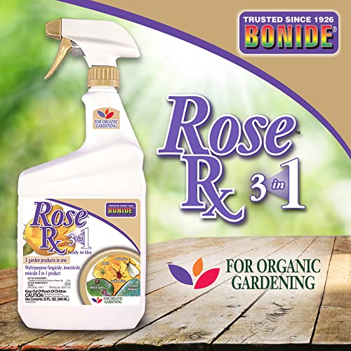 Bonide Rose Rx Multi-Purpose Fungicide, Insecticide and Miticide, 32 oz Ready-to-Use Spray, For Organic Gardening