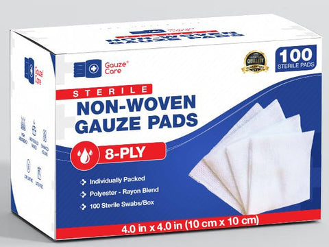 Thick Non Woven Gauze Pads 4x4 Sterile Pack of 100 | 8-ply Non Woven Gauze | Individually Packed Non Woven Gauze Sponges 4x4 | Soft and lint-Free Medical Gauze Pads for Effective Wound Care