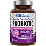 Surebounty Women's Probiotic, 200 Billion CFU, Prebiotics + Digestive Enzymes + Cranberry, Complete Vaginal & Urinary Tract Health, Maintain pH & Yeast Balance, 60 Caps