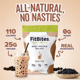 FitBites Boba Tea Protein 100% Whey Protein Powder Isolate (Milk Tea), Natural Energy Coffee Replacement, Sugar Free, Gluten Free, Lactose Free, Soy Free, Real Ingredients, 5.9g BCAAs