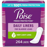 Poise Daily Incontinence Panty Liners, 2 Drop Very Light Absorbency, Long, 264 Count (6 Packs of 44 Pantiliners), Packaging May Vary