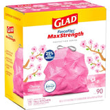 Glad ForceFlex MaxStrength Tall Kitchen Drawstring Trash Bags, 13 Gallon, Cherry Blossom with Febreze Freshness, 90 Count