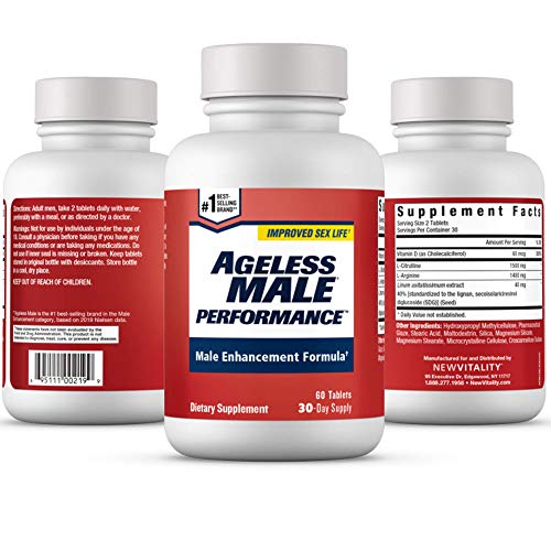 Ageless Male Performance Nitric Oxide Booster for Men - Promote Blood Circulation, Arousal, Energy Production, Drive, Stamina, Health Supplement (60 Tablets, 1 Bottle)