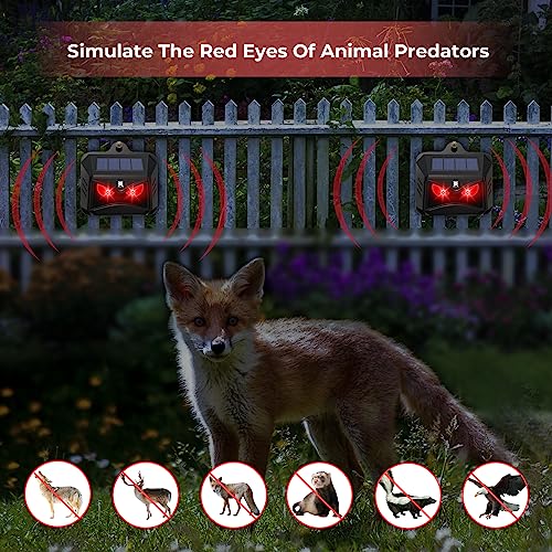 Solar Powered Nocturnal Animal Repeller, Predator Control Light Animal Repellent Device, Red Led Light Outdoor Deterrent Coyote Raccoon Deer Fox Skunk Squirrel for Garden Yard Farm Chicken Coop (4)