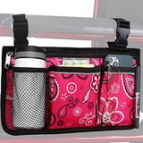 Update Flower Color Wheelchair Bag Side Organizer Storage Armrest Pouch with Cup Holder and Reflective Stripe Use Waterproof Fabric, for Most Wheelchairs, Walkers or Rollators (Red Floral)