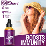 Iron Supplement for Women & Men Free Blood Builder, Iron Vitamin for Anemia USDA Organic Liquid Iron Drops for Adults with MCT Oil, Natural Grape Flavor, Faster Absorption & Immune Support, 2 Fl Oz