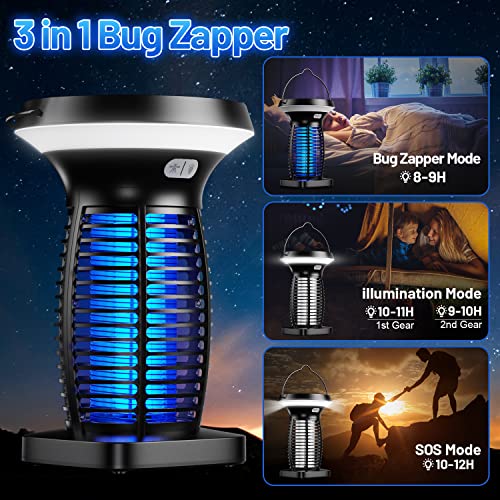 Solar Bug Zapper for Outdoor Indoor, Portable Camping Lantern with SOS Emergency Light, Electric Mosquito Zappers Killer, Rechargeable Insect Fly Pest Attractant Trap for Hiking, Backyard, Patio