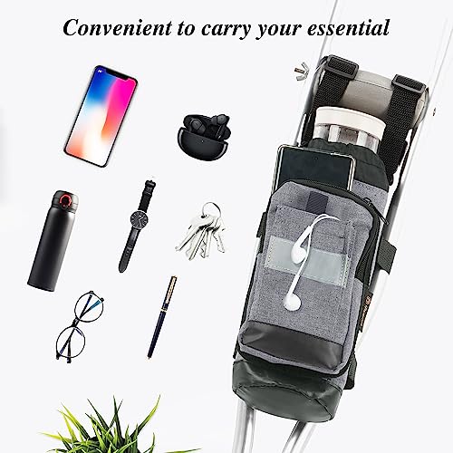 Crutch Bag Lightweight Crutch Accessories Storage Pouch with Reflective Strap and Front Zipper Pocket for Universal Crutch Bag to Keep Item Safety (Light Gray)