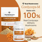 Real Mushrooms Cordyceps Capsules - Performance Mushroom Extract Supplement with Organic Militaris for Energy & Immune Support Vegan Supplement, Non-GMO, 120 Caps