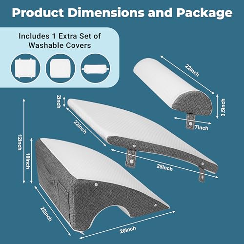 Rayli 12-inch Adjustable Bed Wedge Pillow for Sleeping- 1 Extra Washable Cover Set- 3 in1 Memory Foam Wedge Pillows for After Surgery, Alleviating Acid Reflux, Snoring, and Gerd (10+2 Inch)