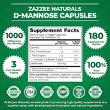 Zazzee D-Mannose 1000 mg per Serving, 180 Vegan Capsules, 3 Month Supply, Potent & Fast-Acting, Natural Cleansing Support Urinary Tract Health, 100% Pure, Non-GMO, All-Natural, Made in The USA