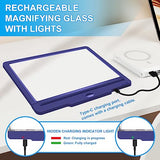 5X Magnifying Glass with Light, Dimmable LED 9.5” x 6.9” Full Page Magnifier, Rechargeable Magnifying Glass for Reading - Ideal Magnifier for Reading and Close Work - Blue