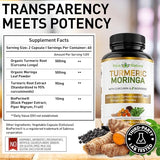 PIUS NATURE Turmeric Moringa - Organic Turmeric Curcumin Supplements and Organic Moringa Powder - 120 Veggie Capsules Supplement for Women and Men