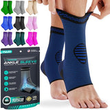 Modvel Ankle Brace for Women & Men - 1 Pair of Ankle Support Sleeve & Ankle Wrap - Compression Ankle Brace for Sprained Ankle, Achilles Tendonitis, Plantar Fasciitis, Injured Foot - Large, Blue/Black