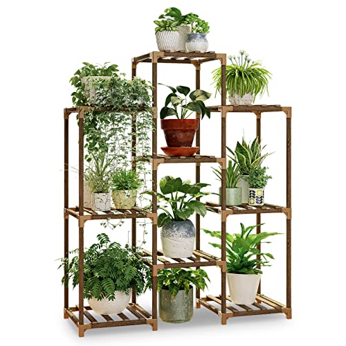 Bamworld Stand Indoor Plant Rack Wood Outdoor Tiered Shelf for Multiple Plants, Ladder Holder