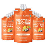 Designer Wellness Protein Smoothie, Real Fruit, 12g Protein, Low Carb, Zero Added Sugar, Gluten-Free, Non-GMO, No Artificial Colors or Flavors, Tropical, 12 Count