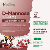 D Mannose 1300mg, 3-in-1 Formula D-Mannose Capsules with Cranberry & Hibiscus, 240 Fast Acting Vegan Capsules, Natural Urinary Tract & Bladder Health Support, High Strength, for Men & Women