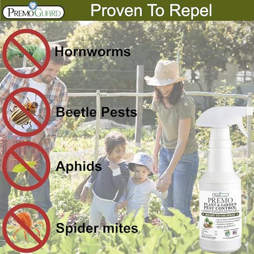 Plant and Garden Pest Control Spray by Premo Guard - 32 oz - Kills Aphids, Spider Mites, Gnats, Whiteflies, Beetles, Caterpillars and Fungus - Fast Acting & Effective - Child and Pet Safe