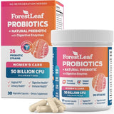 ForestLeaf Womens Probiotic 50 Billion CFU with Organic Prebiotics, Digestive Enzymes, Cranberry, D-Mannose - Prebiotics Probiotics for Women Digestive Health & Vaginal Probiotics Support (30 Caps)