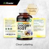 BIO KRAUTER Chicory Fiber Supplement - Organic Chicory Root Powder 1200 mg - Inulin Capsules for Digestion Health Support - 100 Vegan Pills