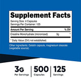 Nutricost Creatine Monohydrate 3000mg Serving, (750mg Per Capsule), 500 Capsules (2 Bottles)