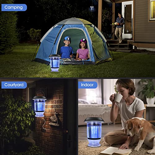 AiMoxa Self-Cleaning Solar Bug Zapper Outdoor, Automatic On/Off Mosquito Zapper, Rechargeable Solar Lantern, Waterproof Insect Fly Traps, Electric Fly Zapper for Outdoor and Indoor