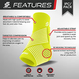 Sleeve Stars Ankle Brace for Women & Men, Achilles & Plantar Fasciitis Relief Compression Sleeve, Foot Brace with Ankle Support Strap, Heel Protector Wrap for Pain, Tendonitis & Sprain (Single/Neon Green)