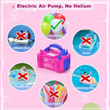 IDAODAN Electric Balloon Pump, Portable Electric Balloon Blower Machine Balloon Air Pump Dual Nozzle Rose Red 110V 600W Balloon Inflator for Party Decorations