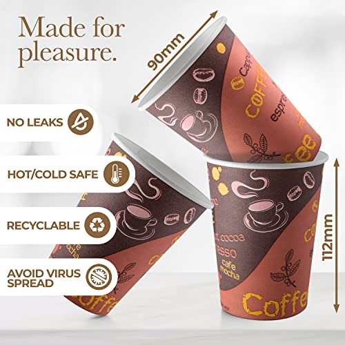 Disposable Coffee Cups with Lids 12 oz (100 Pack) - To Go Paper for Hot & Cold Beverages, Coffee, Tea, Chocolate, Water, Juice Eco Friendly