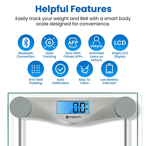 Etekcity Digital Body Weight Bathroom Scale, Large Blue LCD Backlight Display, High Precision Measurements, 8mm Tempered Glass, 440 Pounds