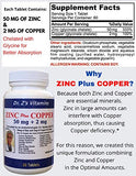 Dr. Z's Vitamins: Zinc Plus Copper-50 MG of Chelated Zinc and 2 MG of Copper- Supports: Energy, Immune System, Skin & Hair -60 Easy to Swallow Tablets