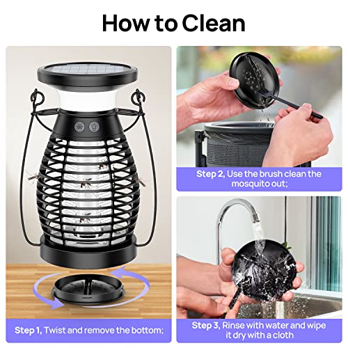 Solar Bug Zapper Outdoor Waterproof, Meilen Mosquito Zapper, Rechargeable Cordless Gnats Mosquitoes Flies Moths Killer for Camping Backyard Kitchen Home Garden (Solar Power)