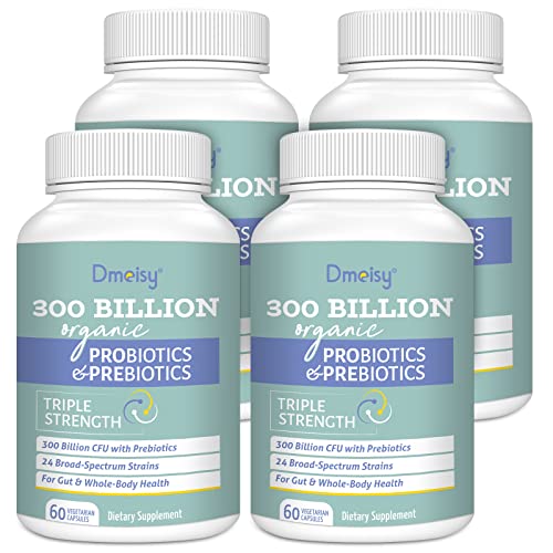 Probiotics for Women and Men, 300 Billion CFU 24 Strains Probiotics with 15 Organic Herbs Prebiotics Blend, Shelf Stable Probiotic Supplement for Digestive Immune & Whole-Body Health - 240 Capsules