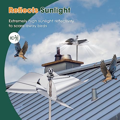 2 Pack Windmill Bird Repellent Reflectors, Spinner Bird Deterrent, Bird Repellent Devices Outdoor to Keep All Birds Away Like Woodpecker and Pigeon