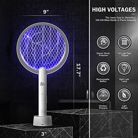 PAL&SAM Bug Zapper, Mosquito Killer USB/Rechargeable, Electric Fly Swatter Lamp & Racket 2 in 1 for Home, Bedroom, Kitchen, Patio (White)
