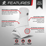 Sleeve Stars Ankle Brace for Women & Men, Achilles & Plantar Fasciitis Relief Compression Sleeve, Foot Brace with Ankle Support Strap, Heel Protector Wrap for Pain, Tendonitis & Sprain (Single/White)