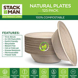 Paper Bowls, 100% Compostable Disposable Soup Bowl [125-Pack] - (PFAS-Free) - (BPI Certified) - [12 oz] Heavy Duty, Eco-Friendly, Biodegradable Bagasse Hot Food Plates and Bowls - Natural Brown