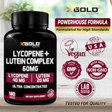 Lycopene + Lutein Supplement 60mg | Lycopene 40mg from Tomato & Lutein 20mg from Marigold Extract - 2-in-1 Ultra-Concentrated Health Supplements | Non-GMO & Gluten Free - 180 Veggie Caps Made in USA