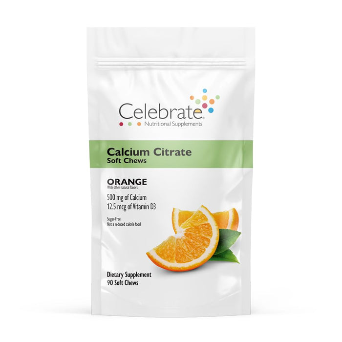 Celebrate Vitamins Calcium Citrate Soft Chews - 500mg Calcium Citrate, 500 IU Vitamin D3 - Bone Health Support - Sugar & Gluten Free, Calcium Supplement After Bariatric Surgery, Orange, 90 Count