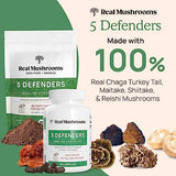 Real Mushrooms 5 Defenders Capsules - Organic Mushroom Extract w/ Chaga, Shiitake, Maitake, Turkey Tail, & Reishi - Mushroom Supplement for Brain, Focus, & Immune Support - Vegan, Non-GMO, 200 Caps